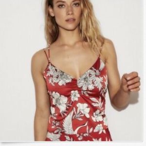 Red & White Floral Cami Top with Knot Back